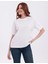 Farklı Boyutlarda Inci Işlemeli Normal Kalıp Beyaz Basic T-Shirt 5