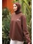 Kahverengi Sırt Baskı Detaylı Iki Iplik Sweatshirt 1