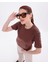 Inci Işlemeli Normal Kalıp Kahverengi Basic T-Shirt 8