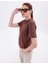 Inci Işlemeli Normal Kalıp Kahverengi Basic T-Shirt 9