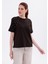 Taş Işlemeli Rahat Kalıp Koyu Kahverengi Basic T-Shirt 4