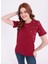 Inci Işlemeli Normal Kalıp Bordo Basic T-Shirt 4
