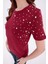 Inci Işlemeli Normal Kalıp Bordo Basic T-Shirt 8