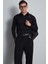 Erkek Slim Fit Premium Kumaş Polo Yaka Düğmeli Kazak Siyah 2