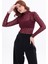 Kadın Bordo Uzun Kollu Yarım Balıkçı Yaka Body 4