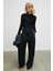Haze Kadın Yuvarlak Yaka Önü Düğüm Detaylı Uzun Kollu Vücuda Oturan Esnek Kumaşlı Çıtçıtlı Siyah Body 4