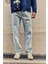 Erkek Desenli Kemer Detaylı Baggy Fit Jean Mavi 1