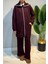 Pul Detay Önü Fermuarlı Tunik Pantolon Takım 2120 Bordo 2