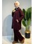 Pul Detay Önü Fermuarlı Tunik Pantolon Takım 2120 Bordo 5
