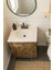 Banyo Dolabı-Ayaklı Tek Kapaklı-Doğal Ahşap Masif Ladin Çam Rustik Çeviz- 60 Cm-Çerçeveli Aynalı-Mermerit Tezgah-Gömme Lavabo 3