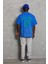 Unisex Oversize Baskılı Bisiklet Yaka T-Shirt - Mavi 4