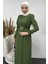 Krep Kumaş Kollu Tüylü Abiye-Yeşil 3