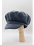 Siyah Bayan Şapka Kadın Kasket Yün Flat Cap 4