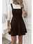 Kadın Askılı Sırttan Çapraz Detaylı Kısa Kiloş Kadife Mini Elbise 7