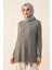 Aksesuar Detaylı Fitilli Triko Tunik 35041 Gri 1