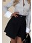 Yüksel Bel Düğmeli Asimetrik Cepli Büyük Beden Krep Şort Etek 177982 2