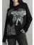 Siyah Gotik Wing Detaylı Y2K Unisex Sweatshirt 2