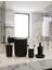 Çizgili 5 Li Banyo Seti Yuvarlak Siyah 1