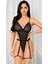 Siyah Ip Detaylı Tül Fantezi Body 1
