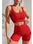 Kadın Kırmızı Kalın Askılı Yüksek Bel Şortlu Gecelik Takımı 4