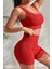 Kadın Kırmızı Kalın Askılı Yüksek Bel Şortlu Gecelik Takımı 5