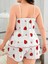 Büyük Beden Çilek Desen Pamuklu Şortlu Pijama Takımı 4