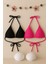 Kadın Siyah ve Fuşya Minimal Kesim Üçgen Bikini Üstü 1