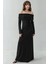 Kadın Madonna Yaka Yırtmaçlı Maxi Elbise Siyah 1