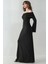 Kadın Madonna Yaka Yırtmaçlı Maxi Elbise Siyah 4
