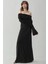Kadın Madonna Yaka Yırtmaçlı Maxi Elbise Siyah 5