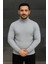 Erkek Balıkcı Yaka Bağazlı Triko Kazak Pamuklu Kalın Fitilli Dokuma, Regular Fit Uzun Kollu Kışlık Model - Gri 1