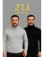 Erkek Fitilli Triko Kazak 2li Set Gri Siyah Regular Balıkcı Yaka Tam Boğazlı Triko Seti Modeli Kazak 1