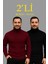 Erkek Fitilli Triko Kazak 2li Set Bordo Siyah Regular Balıkcı Yaka Tam Boğazlı Triko Seti Modeli Kazak 1