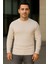 Erkek Bisiklet Yuvarlak Yaka Triko Kazak Pamuklu Kalın Fitilli Dokuma, Regular Fit Uzun Kollu Kışlık Model - Bej 2