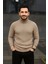 Erkek Fitilli Triko Kazak 2li Set Bej Siyah Regular Balıkcı Yaka Tam Boğazlı Triko Seti Modeli Kazak 2