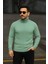 Erkek Balıkcı Yaka Bağazlı Triko Kazak Pamuklu Kalın Fitilli Dokuma, Regular Fit Uzun Kollu Kışlık Model - Mint Yeşili 1