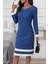 Kadın Uzun Kollu Yuvarlak Yaka Etek Ucu Şerit Detaylı Mini Dokuma Elbise 1