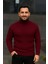 Erkek Balıkcı Yaka Bağazlı Triko Kazak Pamuklu Kalın Fitilli Dokuma, Regular Fit Uzun Kollu Kışlık Model - Bordo 3