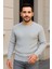 Erkek Bisiklet Yuvarlak Yaka Triko Kazak Pamuklu Kalın Fitilli Dokuma, Regular Fit Uzun Kollu Kışlık Model - Gri 1