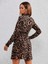 Kadın Uzun Kollu Yarı Balıkçı Yaka Leopar Desenli Kadife Elbise 5