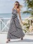 Kadın Askılı Belden Bağlamalı Geometrik Desen Krep Elbise 2