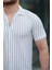 Erkek Kısa Kollu Gri Çizgi Desenli Örme Kumaş Pamuklu Gömlek 3