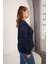 Büyük Beden Kol ve Yaka Ajur Desenli Büyük Beden Triko Lacivert 2