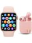 Pembe Akıllı Saat ve Kablosuz Kulaklık Seti, Ios ve Android Uyumlu 1