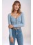 Kadın Yuvarlak Yaka Önden Bağcıklı Uzun Kol Fitilli Crop Boy Spor Şık Bluz 2