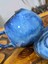 🔹 El Yapımı Stoneware Okyanus Mavi Kahve Fincanı & Tabak Takımı – Organik Form – Handmade 2