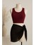 Kadın Bordo Yuvarlak Yaka Crop ve Siyah Pareo 2'li Set 1