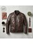 Kahve Erkek Deri Mont - Slim Fit Hakim Yaka Fermuarlı Biker Ceket 4