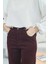 Bordo Yüksek Belli Dar Paça Pantolon Kadın Denim Kumaş Özellikli Şık Tasarım 6