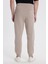 Unisex Relax Fit Rahat Kesim Şardonlu 3 Cepli Lastikli Jogger Paça Bej Eşofman Altı 8